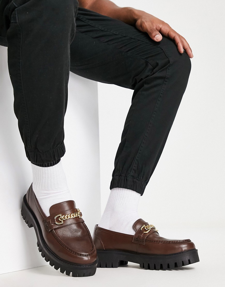 ASRA Franklin chain loafers in brown leather