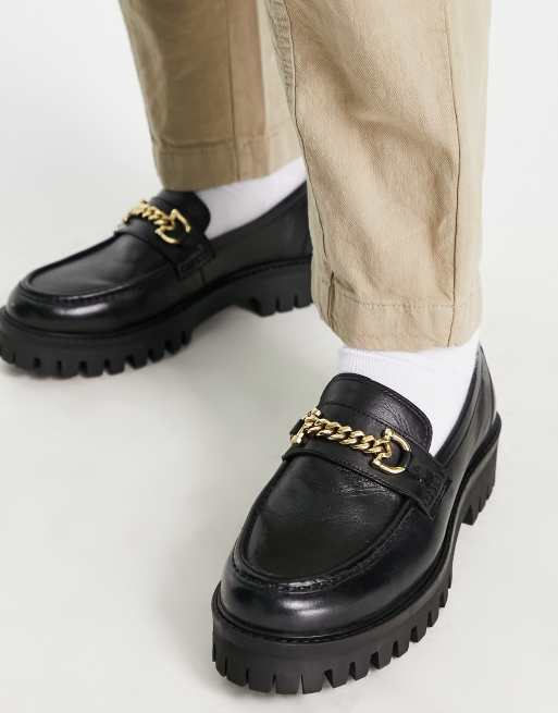 ASRA – Franklin – Svarta loafers i läder med kedja