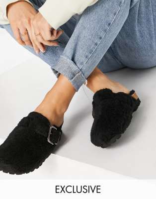 Asra Fred Clog Shoes In Black Teddy