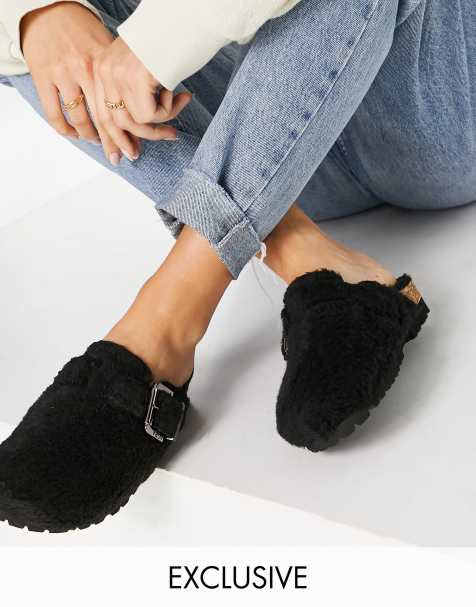 ASRA Fred clog shoes in black teddy - view 1