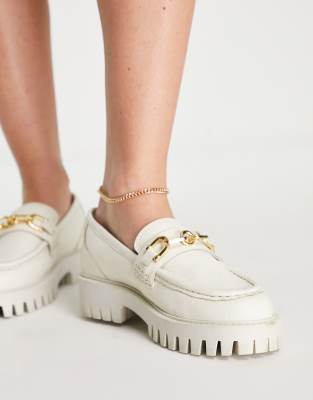 Asra Freya Leather Chunky Loafers With Gold Trim In White Drench | ModeSens