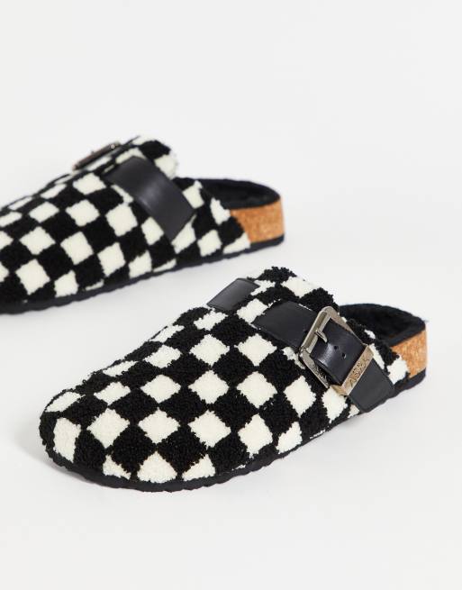Asra Funky checked sliders in black fleece