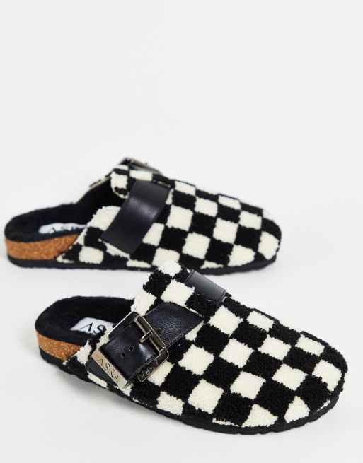 ASRA - Funky - Pantofole a zoccolo a quadri bianchi e neri