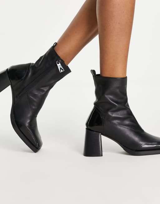 ASRA Harper mid heel boots in black leather ASOS