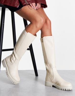 ASRA Kanga knee high boots in off white leather