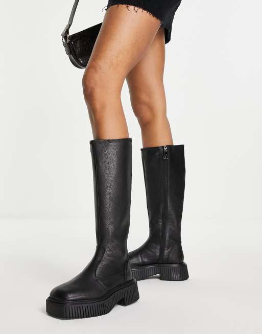 ASRA - Knightly - Bottes hauteur genou en cuir grainé - Noir