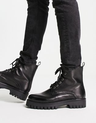 Asra Laurel Hiker Boots In Black Leather