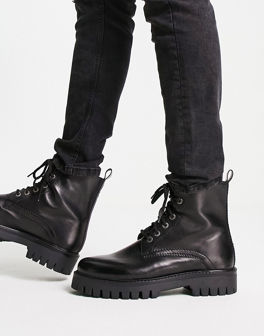 ASRA luiz lace up boots in black leather