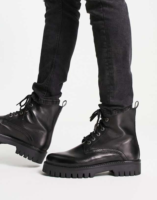 ASRA - luiz lace up boots in black leather