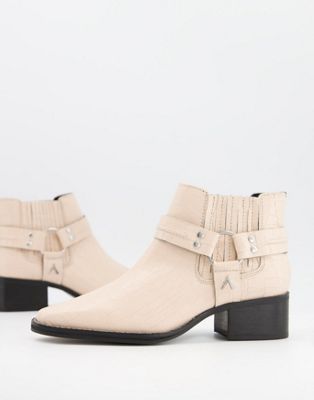 ASRA Mariana boots with harness detail in croc embossed bone leather - ASOS Price Checker