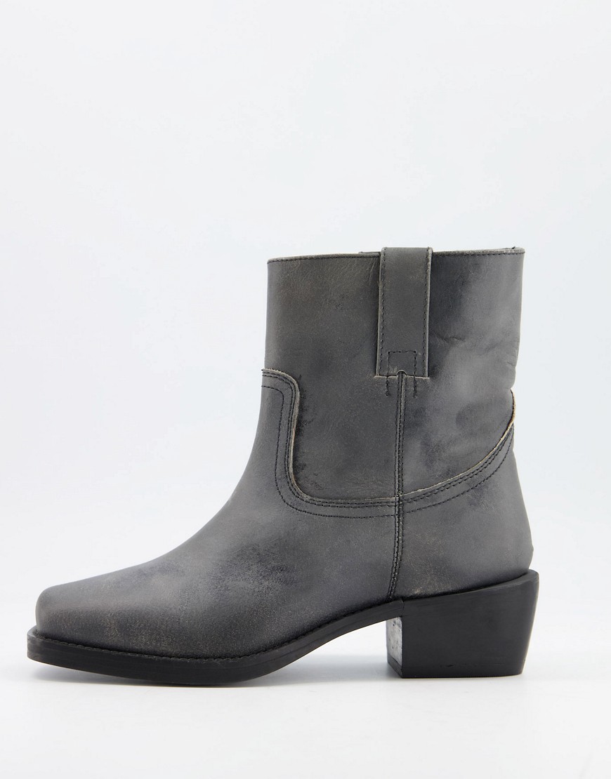 ASRA Maxine square toe pull on boots in gray leather-Grey