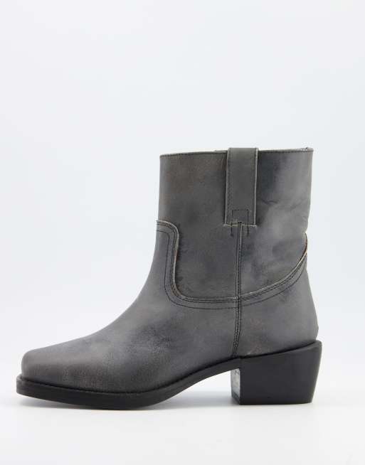 ASRA Maxine square toe pull on boots in gray leather