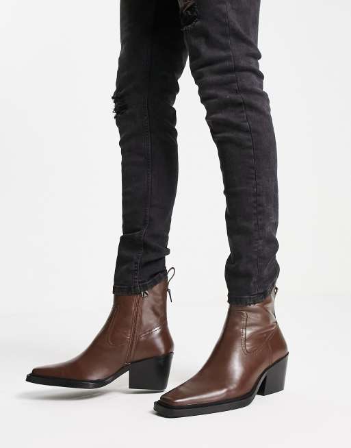 Cuban Boots with Stylish Strap for Men in Dark Brown Deep Cut Leather 41/7