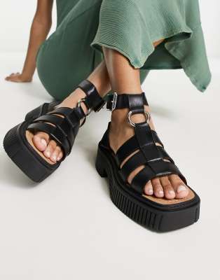 Asra Paxton Chunky Sandals In Black Leather