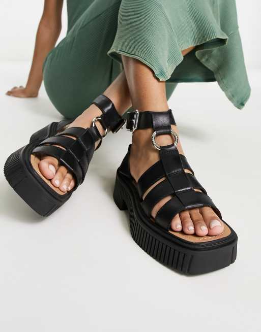 ASRA Paxton chunky sandals in black leather | ASOS