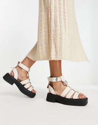 Paxton chunky sandals in rice leather-White
