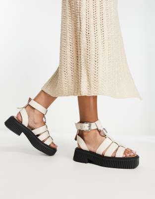 ASRA Paxton chunky sandals in rice leather-White