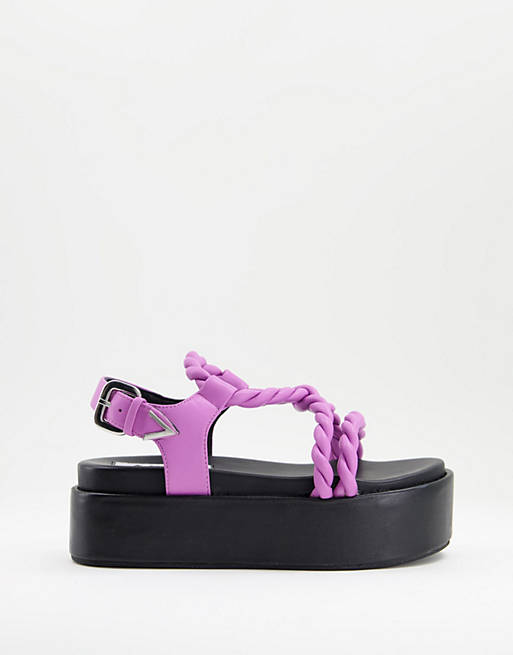 ASRA Portia twisted flatform sandals in lilac leather