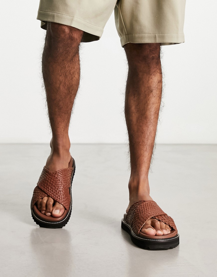 ASRA Salz cross strap weave sandals in tan leather-Brown