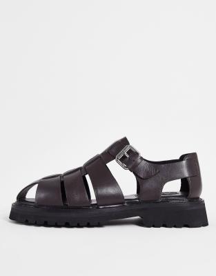 Asra Sango chunky woven sandals in brown leather  - ASOS Price Checker