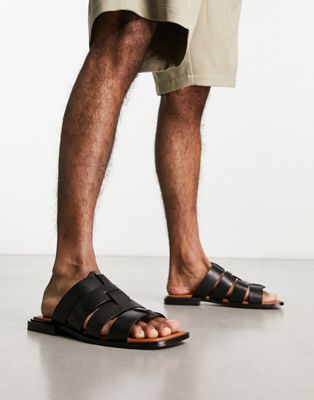 ASRA Sani flat sandals in spice black leather  - ASOS Price Checker