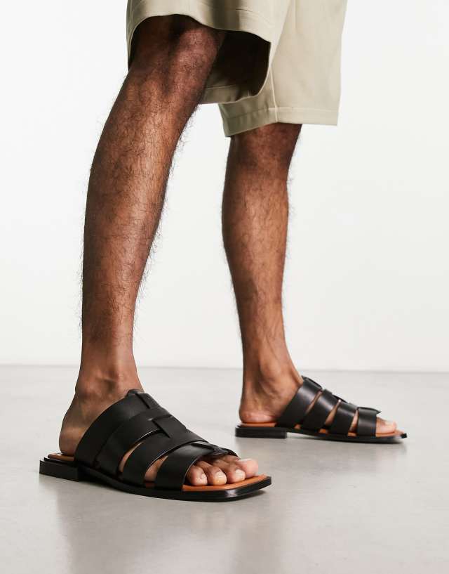 ASRA - sani flat sandals in spice black leather