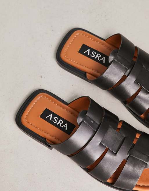 ASRA - Sani - Sorte flade lædersandaler , 3 af 4