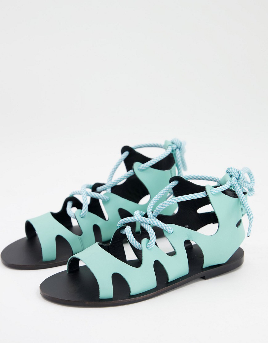 Asra - Savannah - Platte sandalen met enkelbandjes in turkoois-Blauw