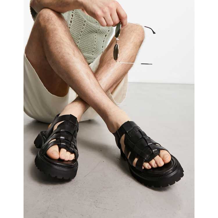 ASRA Saxby fisherman sandals in black leather ASOS