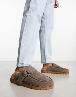ASRA Saylor flat mules in espresso suede-Brown