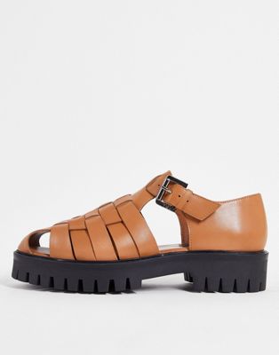 Asra Secko chunky woven sandals in tan leather