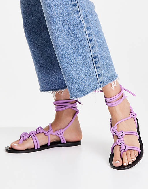 Shoes Flat Sandals/ASRA Shobha knotted flat sandals with ankle ties in lilac leather 