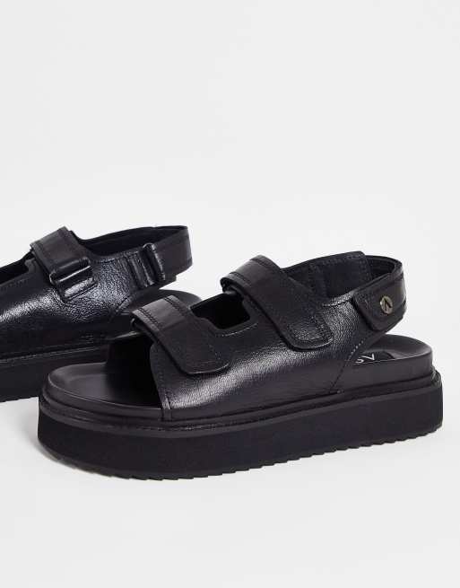 Asra – Soba – Sandalen aus schwarzem Leder mit dicker Sohle