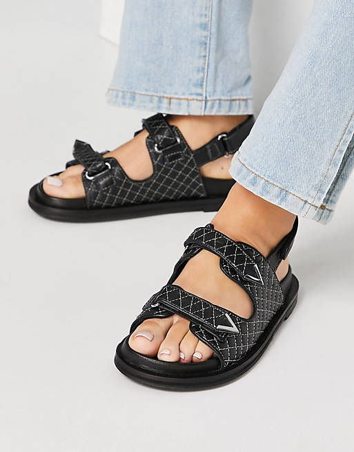 ASRA Sojo quilted chunky grandad sandals in black leather