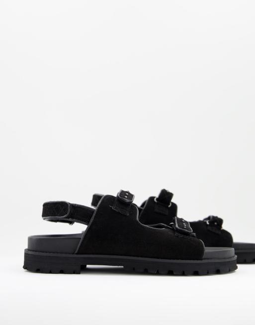 Asra - Sojo - Sandalen met doorgestikte bandjes met studs in zwart suède