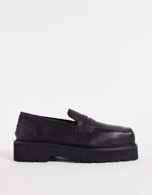 Asra square toe chunky loafers in black leather | ASOS