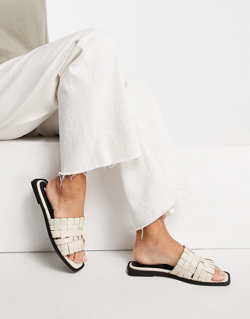 Asra Syril flat woven sandals in milk leather-White