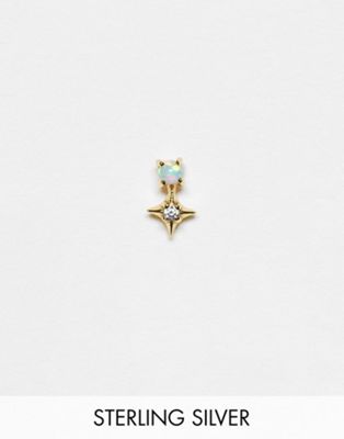 Astrid & Miyu 18k gold plated cosmic opal and star barbell stud single earing in sterling silver - GOLD