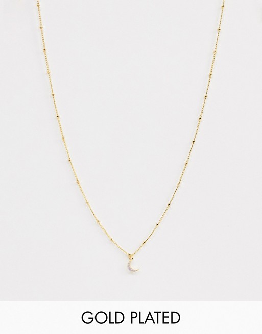 Astrid & Miyu 18k gold plated moon pendant necklace on satellite chain ...