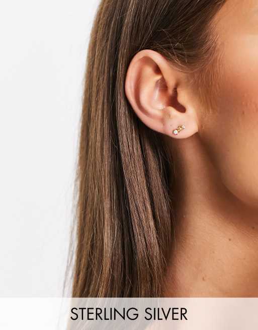 Astrid & Miyu 18k gold plated opal graduated star stud earrings in gold