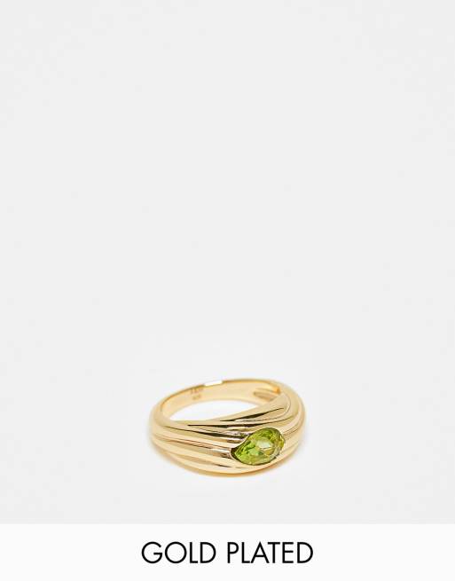 Astrid & Miyu - Anello bombato placcato oro con design ondulato e pietra semipreziosa verde