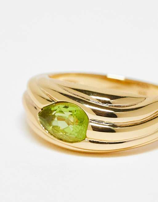 Astrid Miyu Bague dôme à gravures effet vagues en plaqué or