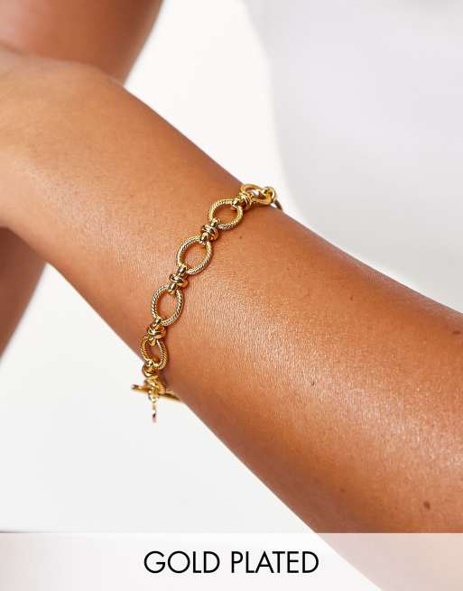 Astrid & Miyu - Bracciale con catenina a maglie ovali placcata oro 18 carati con barretta a T