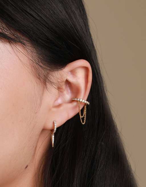 Ear Cuff with Crystal Chain in Gold | Jewellery by Astrid & Miyu