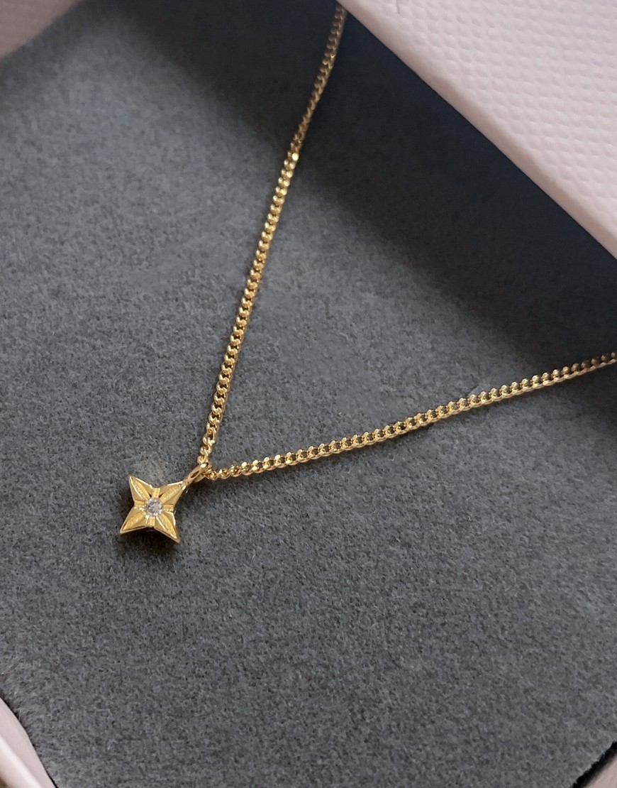 Astrid & Miyu etched star pendant necklace in sterling silver gold plate