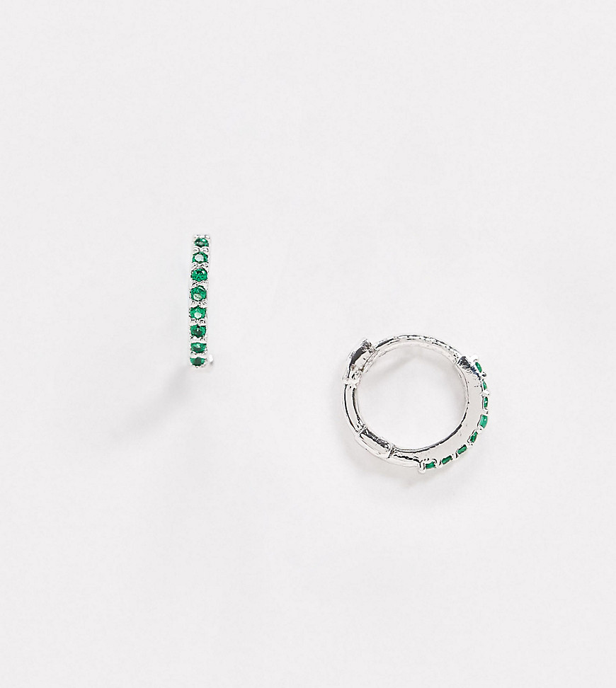 Astrid & Miyu Exclusive Emerald Pave Huggie Hoop Earrings In Sterling Silver