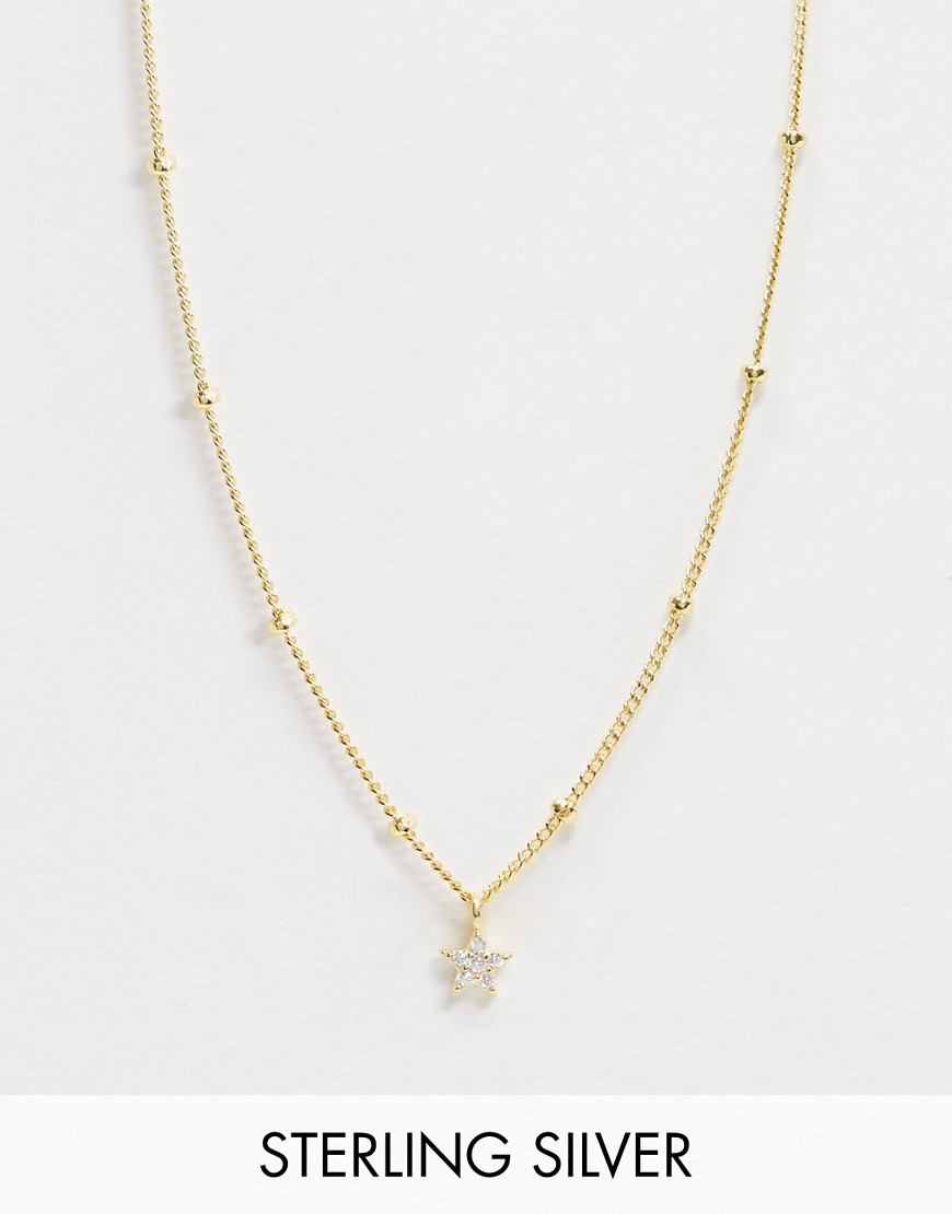 Astrid & Miyu Exclusive Sterling Silver 18k Gold Plated Star Pendant Necklace On Satellite Chain