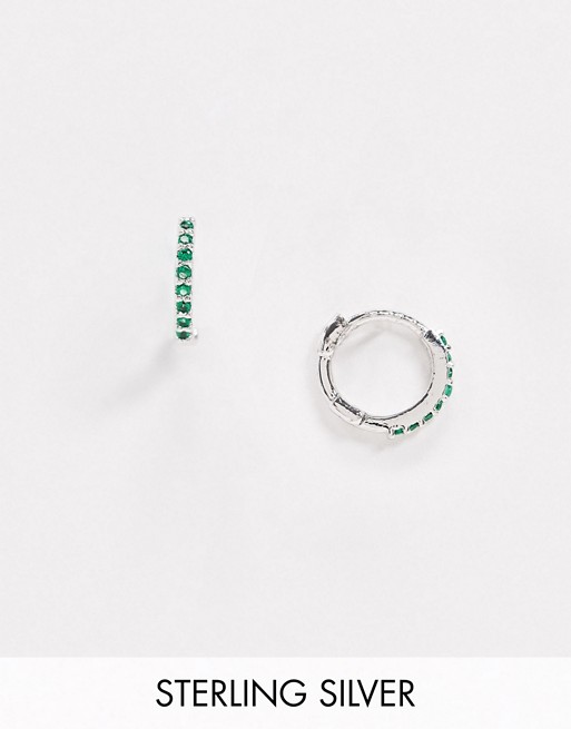 Astrid & Miyu Exclusive emerald pave huggie hoop earrings in sterling silver