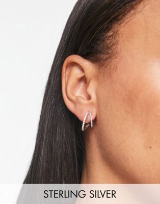 Astrid & Miyu illusion hoop earrings in sterling silver with crystal pave