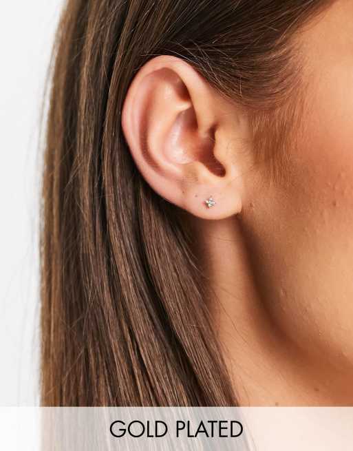 Astrid & Miyu - Orecchini a bottone a stella placcati oro 18 k con pavé
